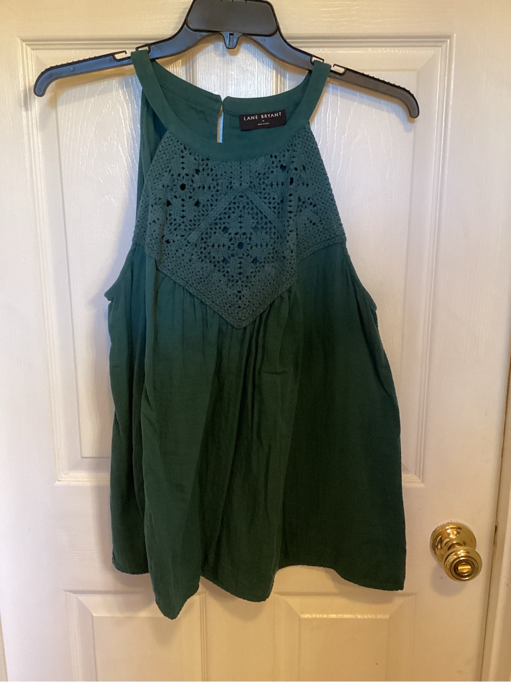 Lane Bryant Dark Teal Green Crochet Yoke Halter Camisole